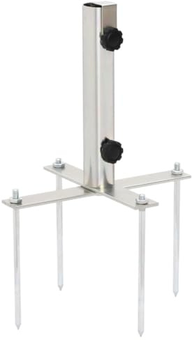 Zentexion Soporte para sombrilla con estacas para diámetro de 32 – 38 mm, acero plateado, duradero, estable, resistente, adecuado para terraza, balcón, jardín, playa, protección contra el viento