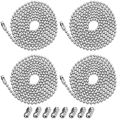 Ceiling Fan Pull Chain Extender,4 Pack Each Chain Length 39-inch(1 Meter) with 8 Connectors,Standard 3 mm Diameter Beaded Ball, Fit for Pull String Light Fixture,Silvery