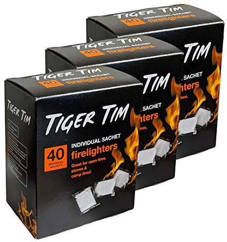 Tiger Tim 120 Sachet Firelighters Mess-Free Safe Odourless Instant Fire Starter for Wood Burners Barbecues Stoves Grills Campfires