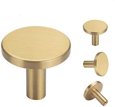 4er Pack, Gold Dekorative Wandhaken aus Gebürstetem Messinghaken, 32 mm x 30 mm, für Badezimmer, Bekleidungsgeschäft, Hotel, Café, Hut, Kleiderhaken Handtuchhaken Kleiderbügel Wand Montiert (Runde)
