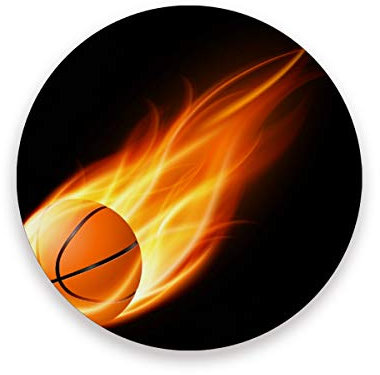 Posavasos con diseño de balón de baloncesto en taza de fuego para copas de vino y té con diferentes patrones, apto para tipos de tazas y tazas, madera, 1, 4 pieces set