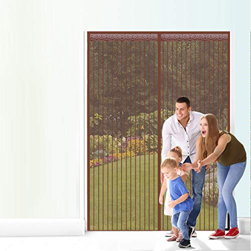 Yurun® Fliegengitter Mit Rahmen Ohne Bohren Magnet, Klettband Selbstklebend Extra Stark Volle GrößE Automatisches Schließen, für Balkontür Terrassentür, Braun 170x220cm