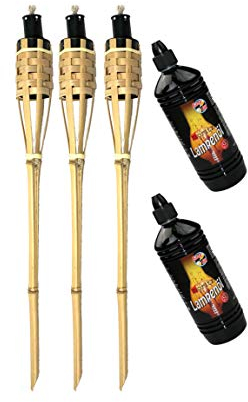 Moritz Lot de 3 torches en bambou 60 cm Standard Naturel + 2 x 1000 ml Huile pour lampe torche de jardin torche à huile décoration jardin lampe à huile Chemin