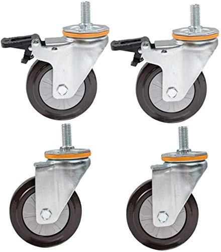 FTYYSWL 4 roulettes robustes M14 M16 filetées en caoutchouc silencieuses universelles pivotantes 400 kg Chariot de transport industriel avec frein pour Dini