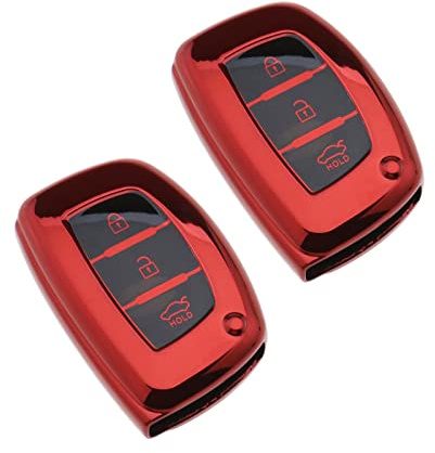 YINETTECH 2 x Autoschlüsselhülle Finish TPU 3 Tasten Autoschlüssel Hülle Fall Rot glänzend Kompatibel mit Hyundai Kia IX20 / IX30 / IX35 / IX45 / IX55 / I40 / Tucson / Santa Fe