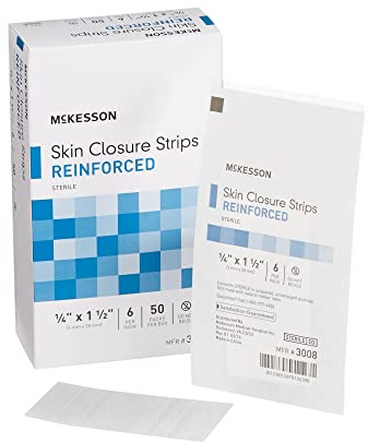 McKesson Skin Closure Adhesive Strips, Reinforced Steri Strip for Wound Care, 1/4 in x 1 1/2 in, 6 Per Pack, 50 Packs, 300 Total