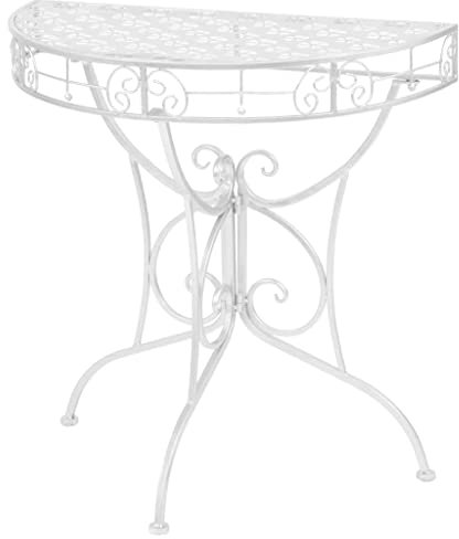 Gecheer Halbrund Metall Beistelltisch | Vintage Wandtisch | Halbtisch Gartentisch Konsole, 72x36x74 cm Silber