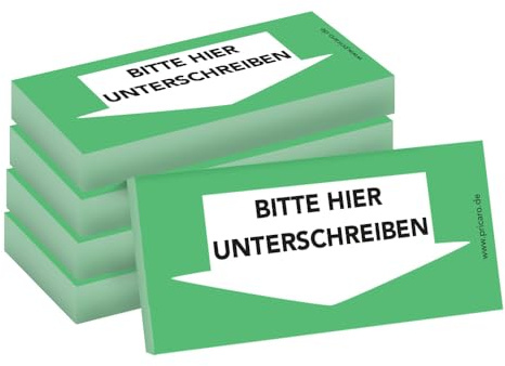 PRICARO Haftnotizen Bitte hier unterschreiben, Unten, grün, 100 Blatt, 5 Stück