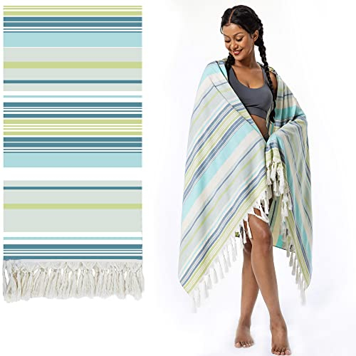 Winthome Toalla Playa Suave 180x100cm-Toalla Hammam de Algodón Ligero, Ahorra Espacio, Beach Towel con Borlas Absorbente, Secado Rápido, Libre de Arena, Toalla de Baño Turco para Mujer Hombre(1 Pack)