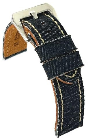 diloy Uhrenarmband Denimstoff und Leder flach 390 | Uhrenarmband aus Textil und Rindsleder mit ausgefranster Used-Look-Optik. 4 mm stark inklusive Werkzeug