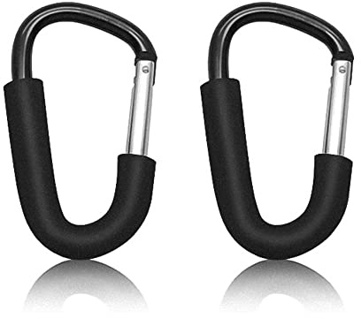 ONE BEST DEAL 2 x Buggy Clips | Heavy Duty Stroller Hook Organizer | Pushchair Pram Baby Bag Clips Buggies Clip Holder for Pram, Toys and Shopping Bag | Black Carabiner Clips