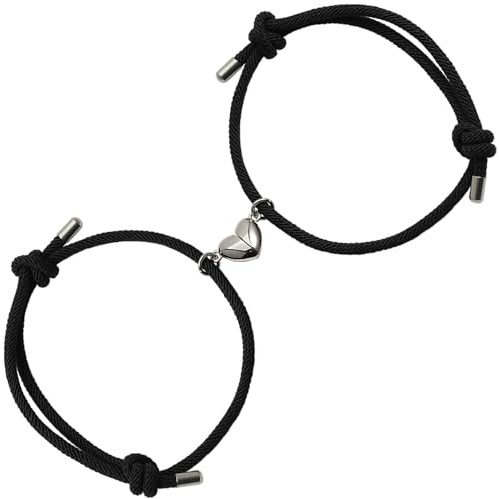 Joybands | Braccialetti per partner e amicizia | Set da 2 pezzi | metà cuore magnetico in acciaio inox – Confezione regalo inclusa | Per coppie e innamorati in argento/nero, Acciaio inossidabile