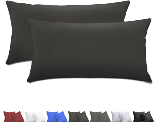 aboveBED Kissenbezug 40 x 80 (2er-Set), Anthrazit, Kopfkissenbezug 40x80 cm aus 100% Mikrofaser, Kissenbezug mit Reißverschluss, Weich und Atmungsaktiv, Waschbare