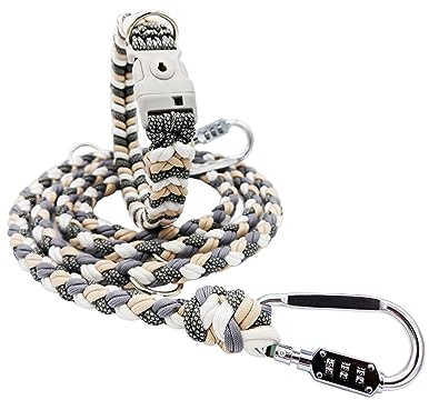 Diebstahlschutz-Hundeleine und Halsband Set, Abschließbar mit Schloss, Mehrfach verstellbar, Geflochten aus Paracord, Beige & Grau & Weiß (M (Leine: 180cm))