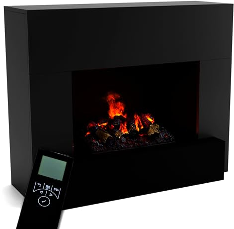 GLOW FIRE Wasserdampf Kamin HAUPTMANN (Standkamin) - Elektrokamin mit realistischen LED 3D-Flammen, Knistereffekt & Fernbedienung, 110x90x45 cm - Opti-Myst 500 Elektro Kamin mit Holz-Deko, Schwarz