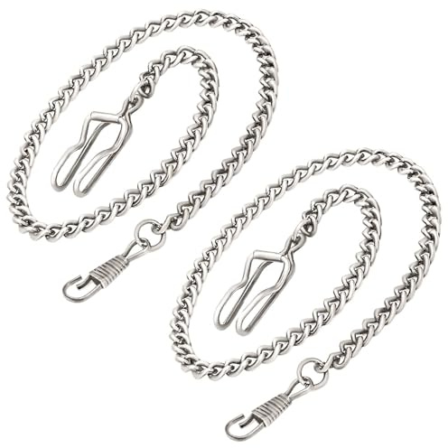 SIMAOTE 2 Pack Pocket Watch Chain, 14.7'' Vintage Metal Alloy Clip Chain for Men and Women