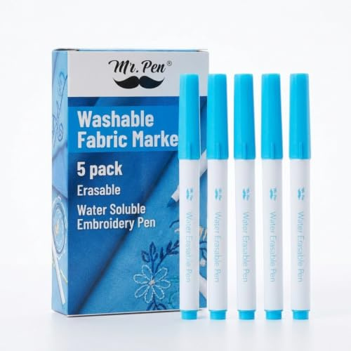 Mr. Pen- Fabric Markers for Sewing, 5 Pack, Blue, Fabric Pens for Sewing Erasable, Water Soluble Pen | Löschbarer, wasserlöslicher Stickstift, Stoffmarkierungsstifte zum Nähen