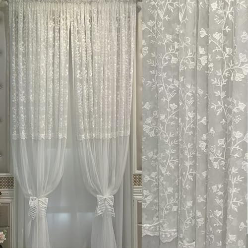 RILOOP Voile gardinen Vorhänge halbtransparent Schals Vorhang kurz Wohnzimmer Gardinen140WX260H(cm) Blanco
