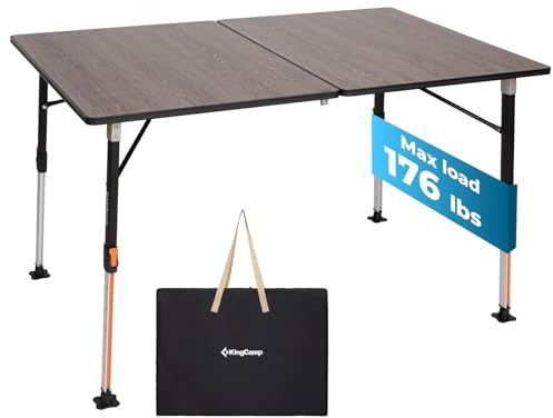 KingCamp Campingtisch klappbar leicht höhenverstellbar Glasfaser Klapptisch 42~70cm mit Aluminiumrahmen für 4-6 Personen campingtisch faltbar belastbar bis 80kg,120x80cm