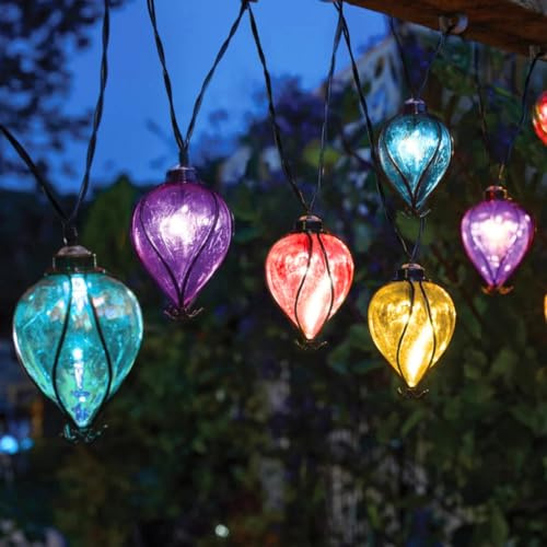 Garden Mile 36.5cm Balloon Fiesta Realistic Flaming Effect Solar Powered Hot Air Balloons Hanging Lantern Colourful Metal Solar Light for Garden Outdoor Indoor Use LED String Light