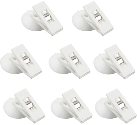 NQEUEPN 8pcs Suction Cup Clips, Shower Curtain Hooks Splash Guard Round Suction Cups with Clips to Prevent Water Splashing Out Windproof Suction Wall Clamp for Fridge Shower Room Camping Car(White)
