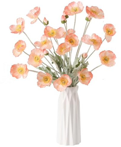 DuHouse Künstliche Mohnblumen, Seidenmohnblumen für Zuhause, Tischdekoration, Büro, Hochzeit, 6 Stück (Koralle)