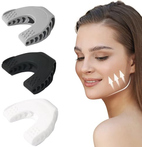 Tinkber 3er-Pack Kiefertrainer, Silikon-Kiefertrainer, Gesichtsmuskel-Kieferformer, Benutzt für Kieferpartie, Kiefertrainer Meißelt Ihre Kieferlinie (Schwarz, Grau, Weiß)