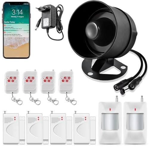 Allarme Casa Senza Fili 2.4GHz Wifi,115dB Forte Sirena con Telecomando e Sensori di Sicurezza Domestica per Porte e Finestre con Allarme dell'app, Antifurto casa Garage Capannone Negozio