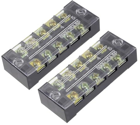 Rebower 5 Positions Dual Rows 600V 25A Terminal Strip Blocks Barrier Screws (with Cover), [for Wires Connecting, Electronic Circuits] - 2 Pack/Black/TB-2505L