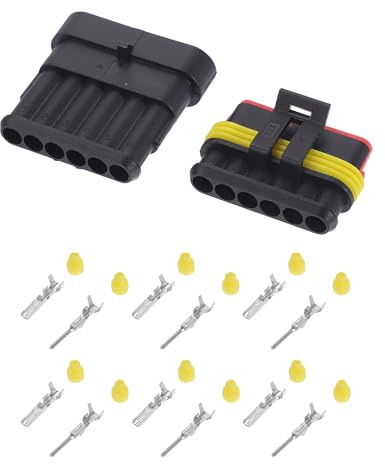 A ABSOPRO Kit Connettore Elettrico Per Auto A 6 Pin Impermeabile 1 Pc | Colore: Nero, Giallo, Dimensioni Maschio: 42x44x16mm, Femmina: 28x41x16mm, Per Camion, Barca, Moto