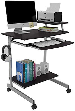 ZHSYXLB 2-stöckiger Computertisch, mobiler Couchtisch mit Druckerablage/Tastaturablage, rollbarer Arbeitstisch für das Heimbüro, Schreibtischstütze 50 kg für Zuhause und Büro