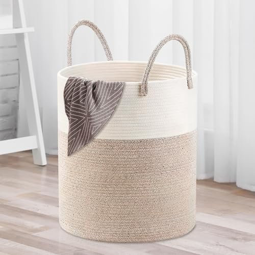 58L Cesta Portaoggetti in Corda Di Cotone - 15 X 20 Porta Coperte Da Salotto, Porta Giochi Bambini, Per Camera Soggiorno, Bagno