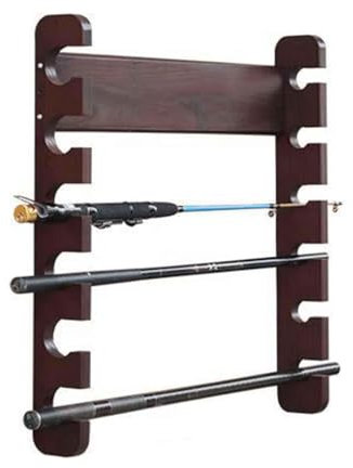 BYPIAOERZ Angelrutenhalter An der Wand montiertes Angelruten-Aufbewahrungsregal aus Holz, Angelruten-Display-Rack, Angelgerät-Shop-Display-Rack, Angelrutenhalter