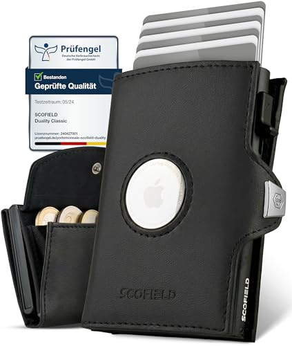 SF SCOFIELD | Airtag Wallet mit Münzfach Herren | Airtag Geldbeutel RFID - Schutz | Geldbörse für 9-10 Karten | Portmonee Herren | Portemonnaie | Kartenetui für Apple Air Tag | Wallets for Men Klein