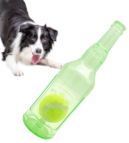 Genikeer Dog Water Bottle Toy | Tennis Ball In A Bottle Dog Toy | Interactive Dog Squeaky Bottle Toy | Dog Chew Bottle Dog Play Bottle | Pet Toy With Bottle For Small Medium Large Dog