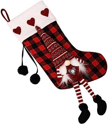 Hoement Weihnachtsgeschenkbeutel Stoff Weihnachtssocken Süßigkeitenbeutel Weihnachtsstrumpf Geschenkbeutel Kreative Tasche Rotes Puppendesign
