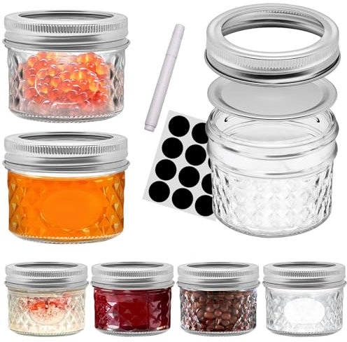 REUJIHXY Mason Jars Airtight Lids Glass Canning Jars 4oz/120ml Regular Lids Spice Jars Honey Jars for Yogurt,Jam,Spice,Overnight Oats Canning, Preserving,Decorations,Jelly,Dessert (6)
