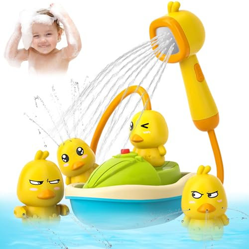 Badewannenspielzeug ab 1 2 3 4 Jahre - Baby Badespielzeug, Elektrisches Badewannenspielzeug Ente mit Duschkopf | Baby Wasserspielzeug für Badewanne | Badewannenspielzeug ab 1 bis 4 Jahre