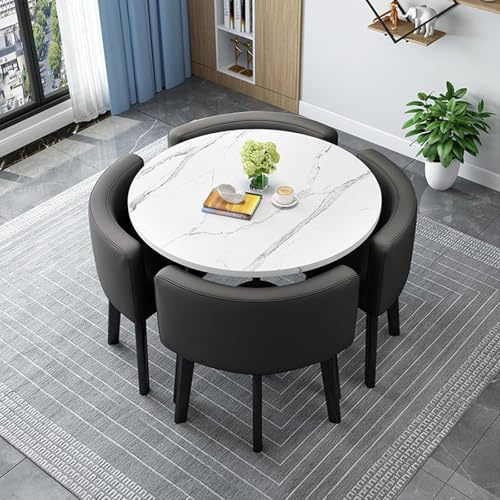 Generisch Rundes/Quadratisches Esstisch-Set Mit StüHlen KüChentisch-Set Aus Holz FüR 4 Personen FüR Wohnzimmer Und Esszimmer Moderner Konferenztisch Und 4 StüHle-Set,28,80cm