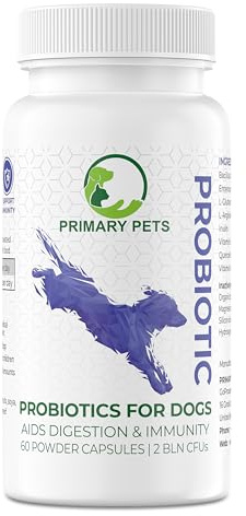 Primary Pets Premium Pet Supplies – Probiotics for Dogs with Prebiotics, 60 Powder Capsules, Supports Gut Health, Digestion and Immunity, Dog Probiotic Supplements for Gut Health