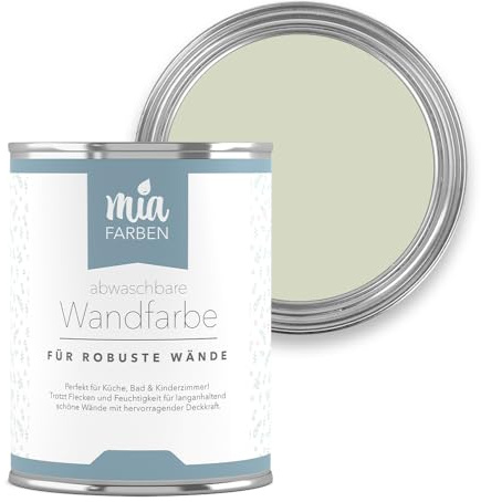 miafarben abwaschbare Wandfarbe matt 2,5L (Mildes Lichtgrün) | Strapazierfähig & feucht abwischbar – hochdeckende, matte Innenfarbe für Küche, Flur, Bad & Kinderzimmer