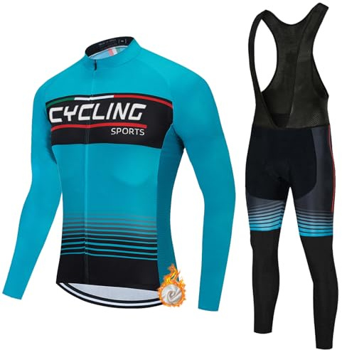 Conjunto Ciclismo Hombre Invierno Ropa Bici MTB Maillot Ciclista Polar Térmico,Traje Bicicleta Chaquetas Ciclo Manga Larga y Pantalones Tirantes con 19D Gel Acolchado,Completa de BTT Jerseys|5,XL