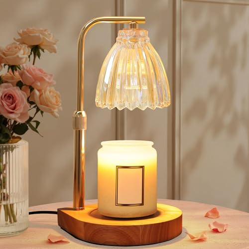 AIFEI Candle Warmer Lamp with Timer, Dimmable Candle Lamp with Adjustable Height, Birthday Gifts for Women Mom, House Warming Gifts New Home, Candle Lamp Warmer for Jar Candles with 2 Bulbs - Wood