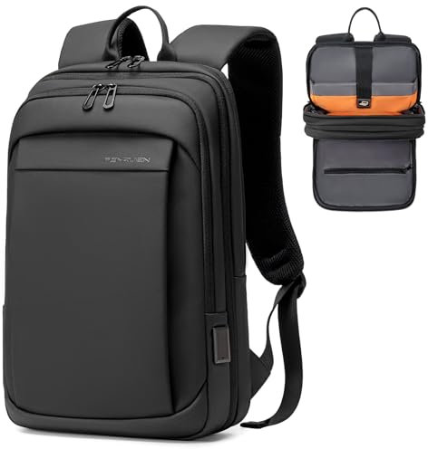 Fenree.geer Laptop Business Rucksack Herre - Leichter 15,6 Zoll Slim Laptoprucksack mit USB - Ladeanschluss Wasserdicht & Erweiterbar (12-22L) Rucksack Schwarzer Tragbarer Arbeitsrucksack Herren