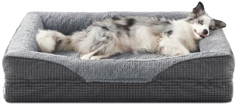 FURTIME Orthopedic Memory Foam Dog Bed Medium(30lbs), Waterproof&Removable Cover, Gray Orthopedic Dog Bed with Particle Memory Sponge for Joint Support, Machine Washable Pet Bed, 71x59x17cm