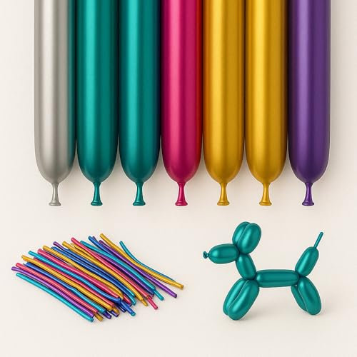 IMAXWAVE Globos Largos Metalizados 25 Unidades, Multicolor, Globos para Modelar y Decorar, Globoflexia DIY, Brillo Premium para Fiestas, Bodas, Cumpleaños y Eventos