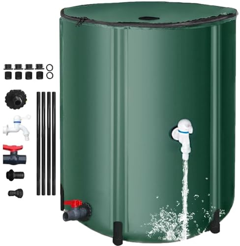 Serbatoio d'acqua portatile, raccolta dell'acqua piovana pieghevole con rete superiore, raccolta dell'acqua piovana pieghevole con supporto, rubinetto e copertura con cerniera, cisterne e barili(Green