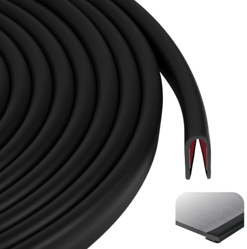 Flintronic 3M Moldura de Borde de Goma, 14MM x 9MM Canal en U Perfil Protector de Bordes, Protector Flexible Autoadhesivo Para Espejos, Puertas de Coche, Escotillas, Esquinas de Mesa(Negro）