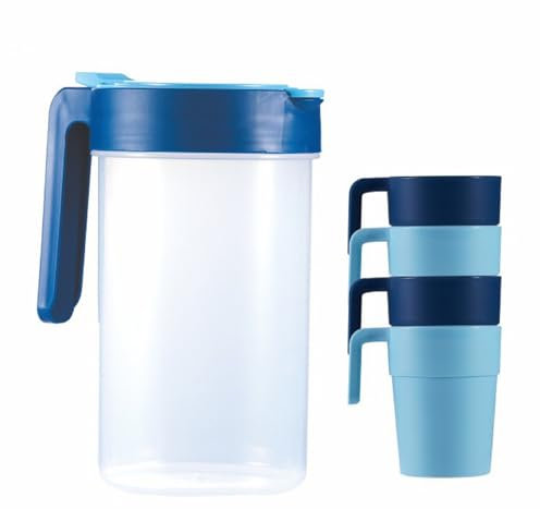 EdirFtra Jarra de Agua de 1,8 l con Tapa y asa, Jarra de Agua Transparente, Jarra Grande de plástico con Tapa, Jarra de plástico para té Helado, Jugo, Leche, sangría, Bebidas frías o Calientes