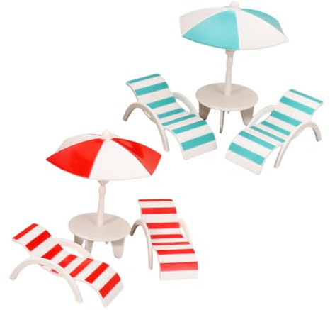 BESPORTBLE 2 Sets Mini Beach Umbrella: Mini Beach Chairs And Umbrella Dollhouse - Miniature Furniture - Realistic Decor For Various Scenes